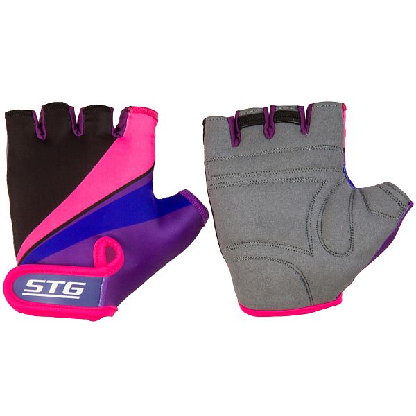 Перчатки STG летние с защитной прокладкой,застежка на липучке,размер М,Фиолет/черн/розовые