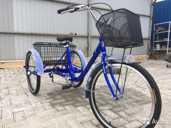Велосипед 24 грузовой 3-х колёсный синий