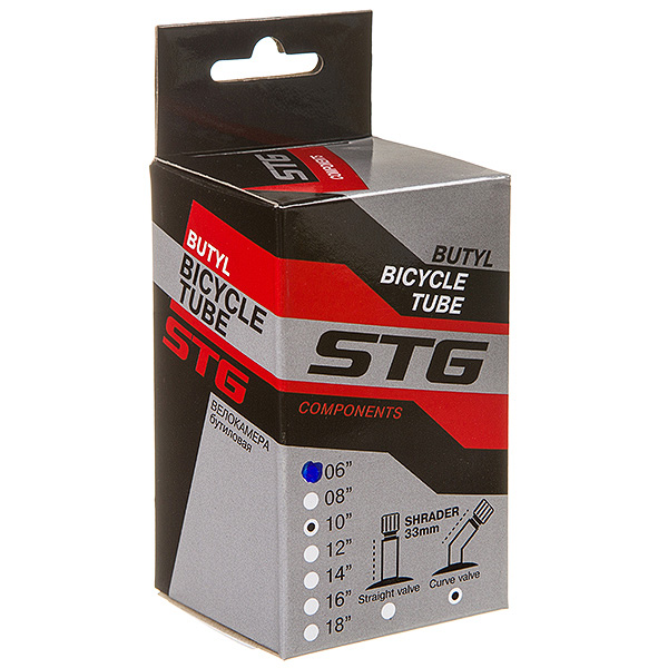 Камера велосипедная STG, бутил,6 Х2,0, изогнутый автониппель 33мм  (упак.: коробка)