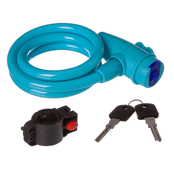 Замок STG TY596, трос спиральный ,на ключе, диам.10х100см синий.