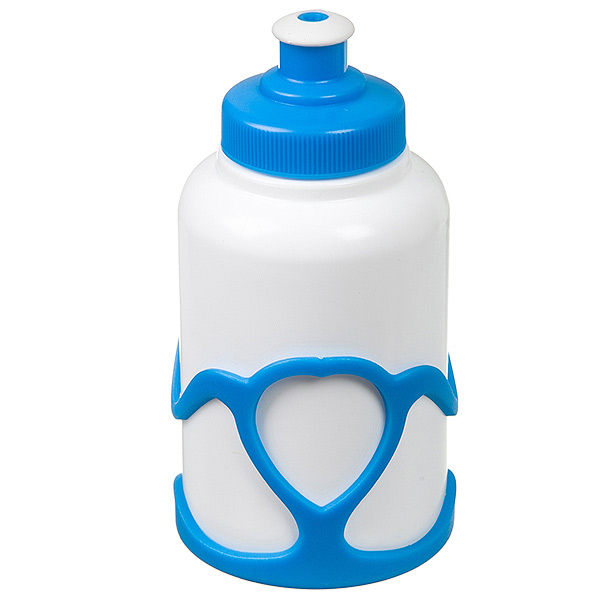 Велофляга STG с флягодержателем детская (Голубой флягодержатель, Белая Фляга).