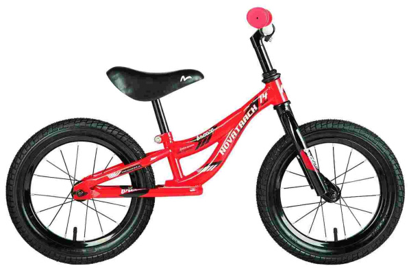 Беговел NOVATRACK 14" BREEZE красный, цветной спицованный обод, камера, покрышка