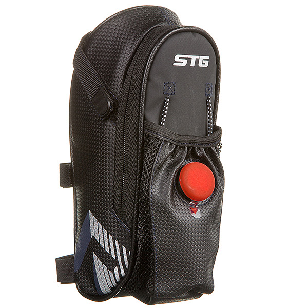 Велосумка STG131396 под седло ,с карманом ( сетчатым) для фляги, с красным фонарем сзади,1-о отделен