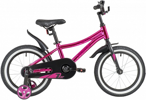 Велосипед NOVATRACK 16" PRIME алюм., розовый металлик,  полная защита цепи, ножной тормоз, короткие 